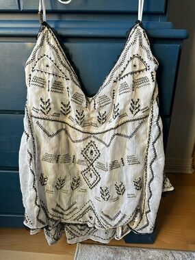 Free People Boho Embroidered White Tank